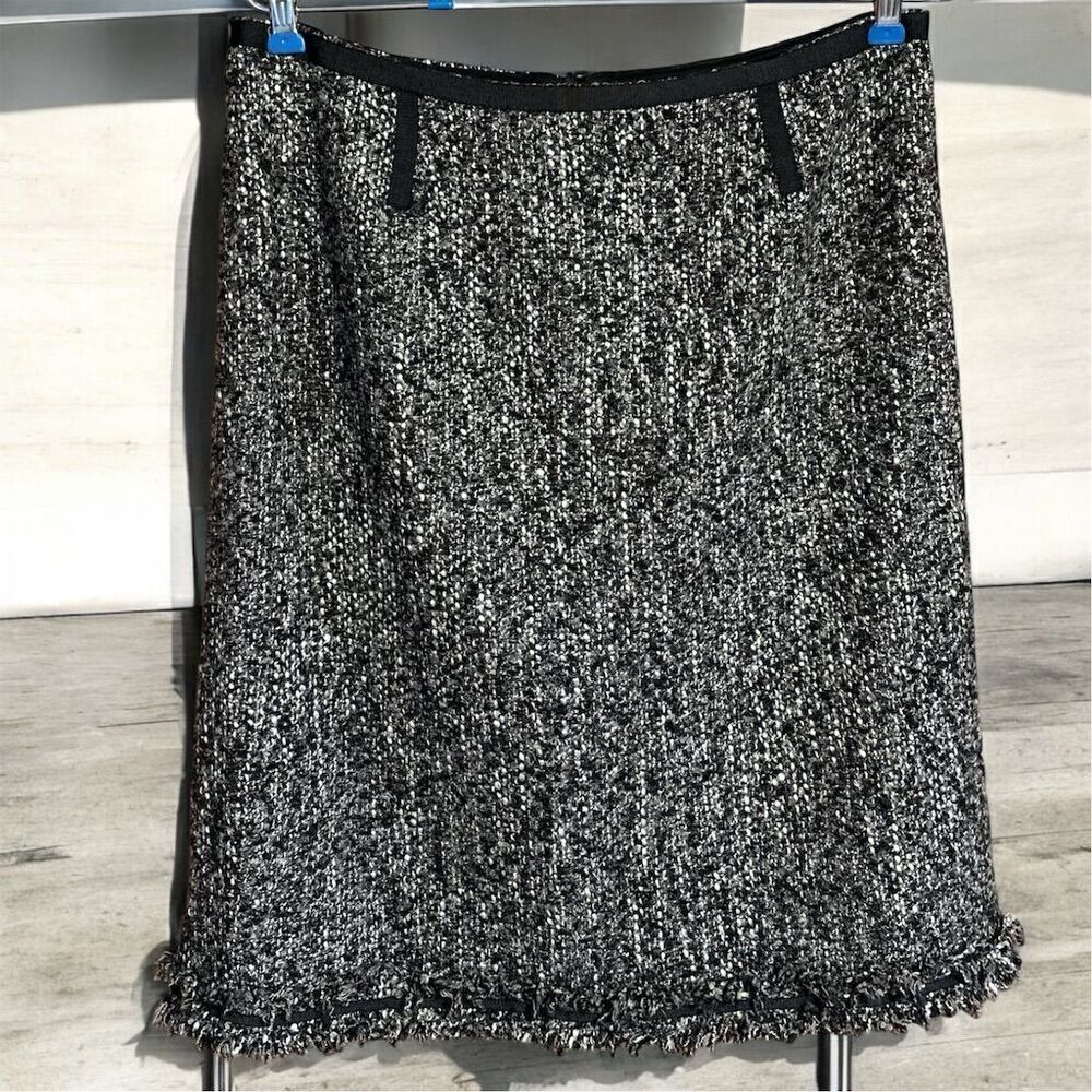 Talbots Petite Women's Black White Tweed Pencil Skirt Size 10P Knee Length Lined